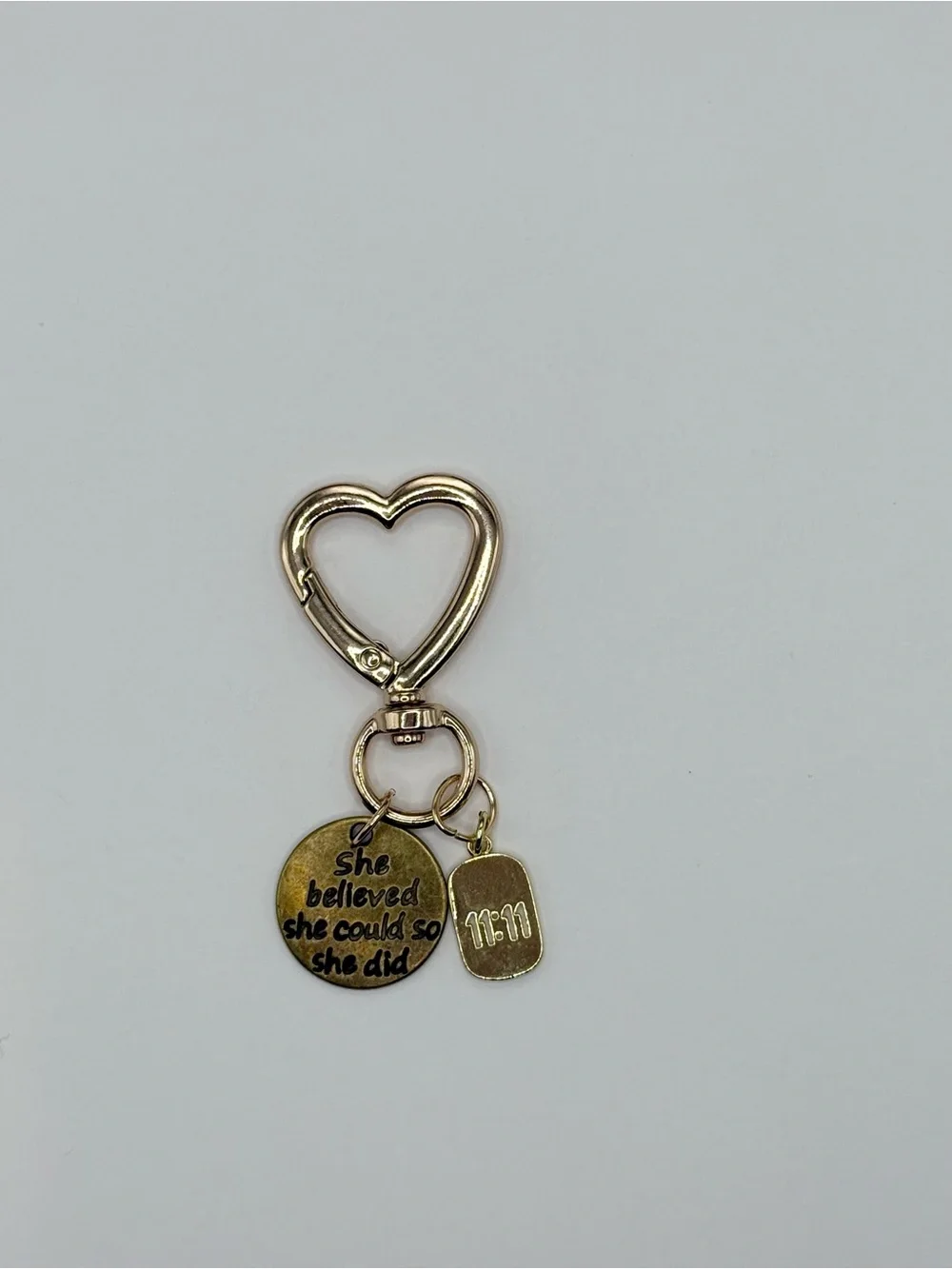 Heart Carabiner Keychain with Inspirational Charms - Gold
